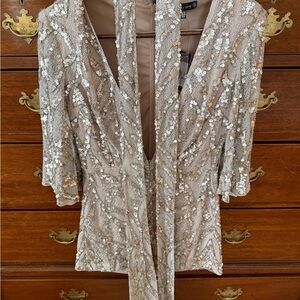 Peace + Love Gold Sequin Kimono Plunge Playsuit Size: 6, NWT